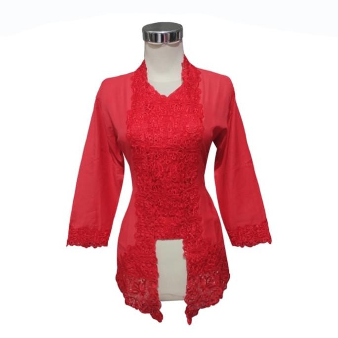 Kebaya Kutubaru Kartini Katun Bordir Modern Merah Cabe Senada Jumbo HC