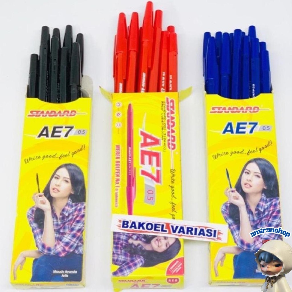 

(1 Pack )Pulpen Standart Ae7 Bolpoint Bulpen Hitam, Merah, Biru Ori Diskon