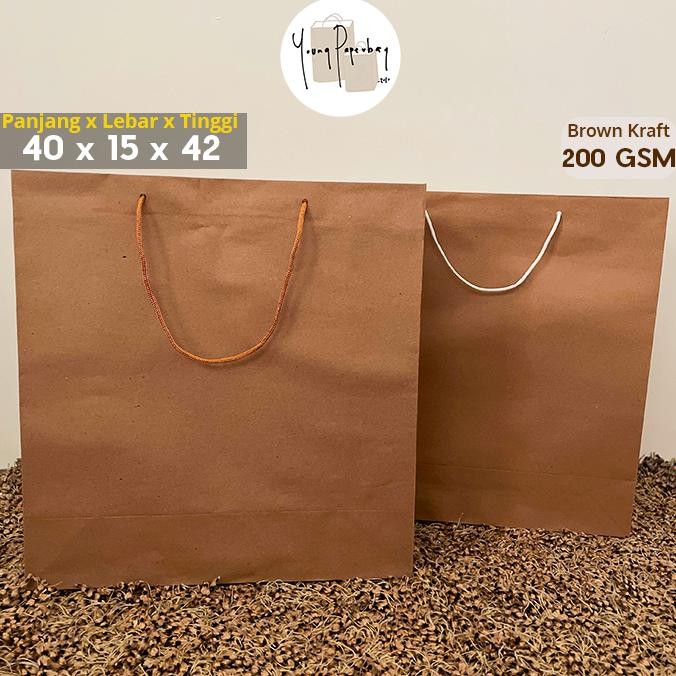 

asd-86 Paper Bag / Tas Kertas / Shopping Bag Kraft Coklat Polos BIG 40x15x42 (1 lusin) Hemat