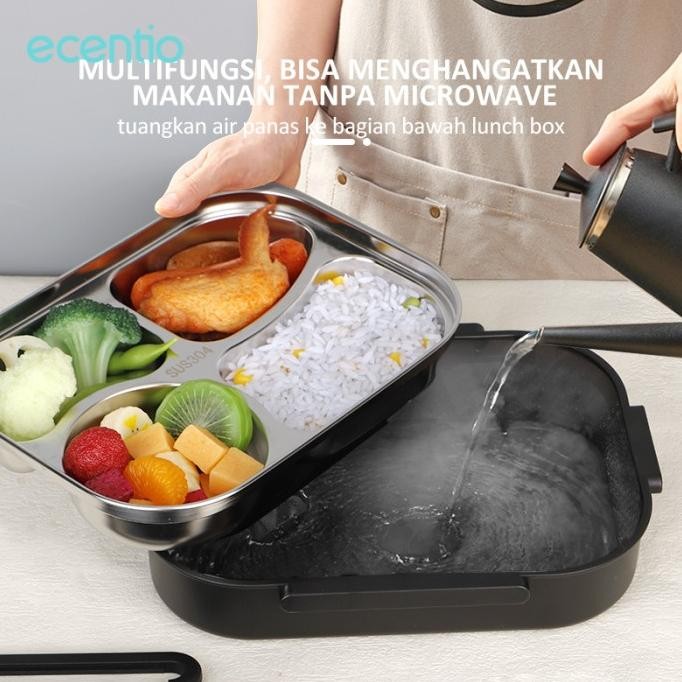 ecentio 1L Kotak Makan stainless 304 Tempat Makan Lun Box 4/5 Sekat