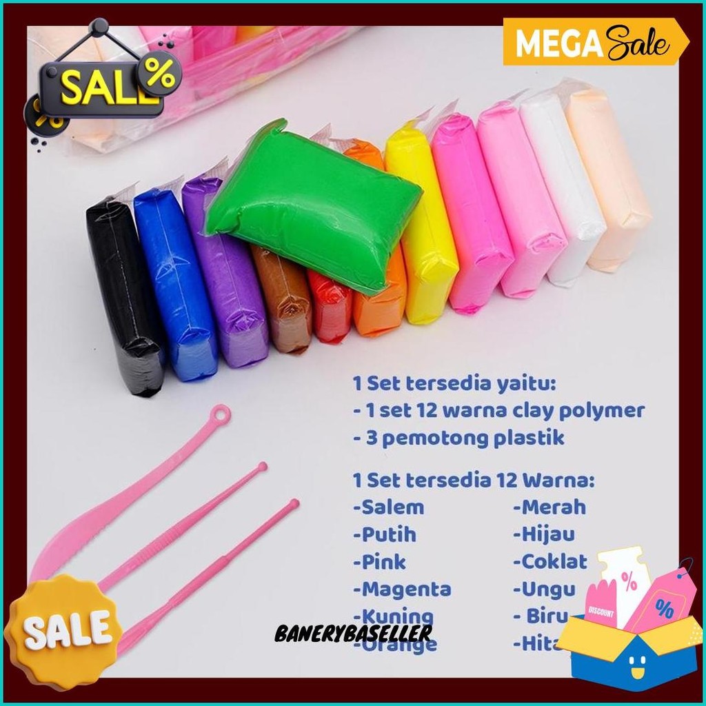 ( Paket 6 Set ) Mainan Anak Clay Polymer Isi 12 Pcs Clime Set Soft Clay Dough 12 Warna Edukasi Kreat