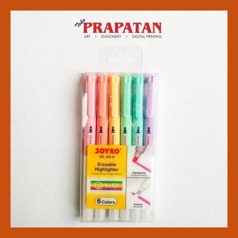 

[ PERALATAN LUKIS / GAMBAR ] JOYKO ERASABLE HIGHLIGHTER HL69 6 WARNA COD