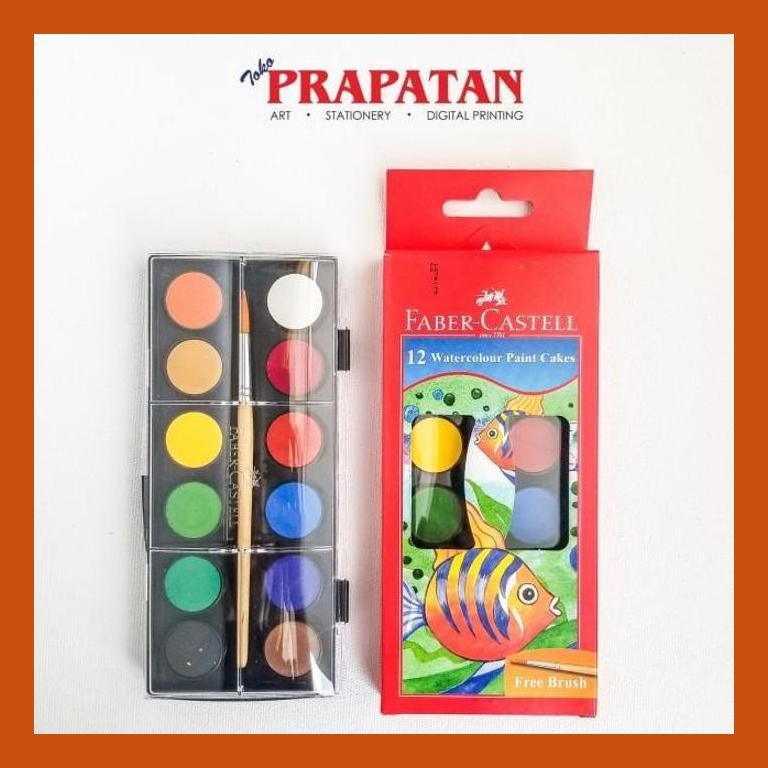 

[ PERALATAN LUKIS / GAMBAR ] FABER CASTELL WATERCOLOUR PAINT CAKES 12 WARNA / CAT AIR FABER CASTELL GOOD QUALITY