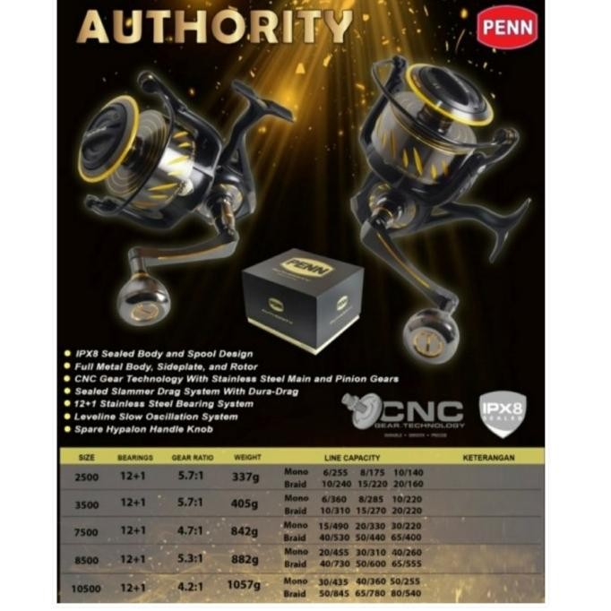 Reel Penn Authority Terbaru - 2500 - 3500 - 7500 - 8500 - 10500 - Ori