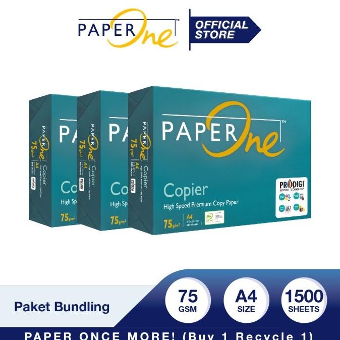 

PaperOne Kertas A4 75gr Copier 3 Rim (1500 lembar) Kertas HVS