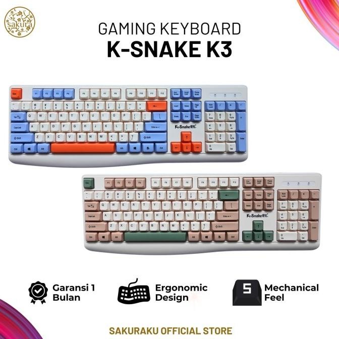 Grosir K-Snake K3 Keyboard 100% Keys Mechanical Feel Non Rgb Light