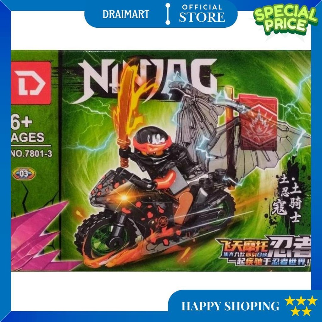 Mainan Anak Ninja Bersayap Naga 7801 Dragon Kokoh Keren + Motor + Bendera + Ninja Figure Kay Jay Col