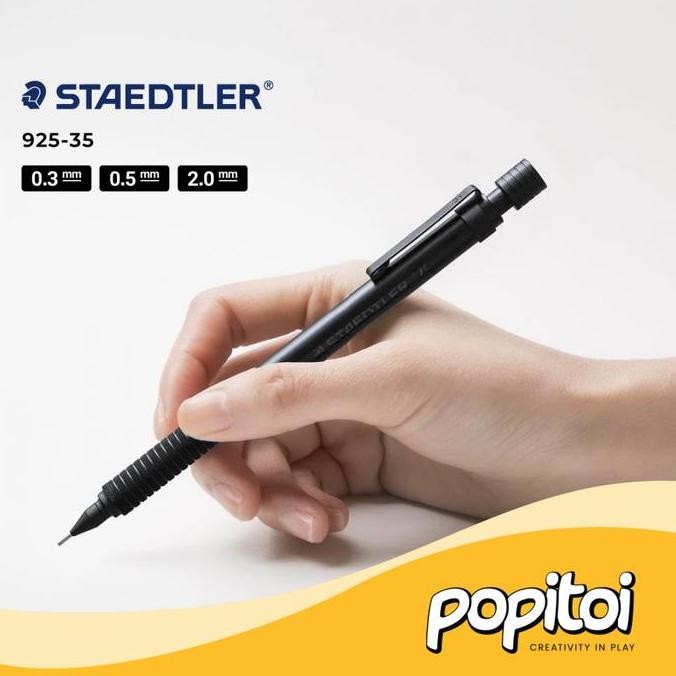 TERBARU - Staedtler 925-35 All Black Drafting Mechanical Pencil 0.3 0.5 2.0 mm Pensil Mekanik Cetek