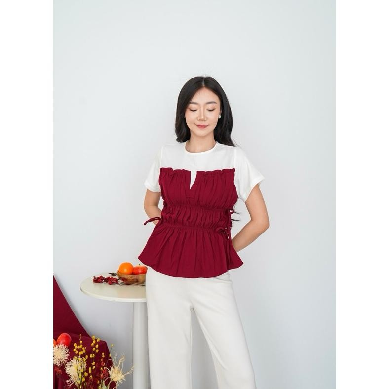 CR - [COTTONBELLS] BAJU PREMIUM ANTY SERUT RUFFLE PLAID TOP (SP - B 11737) TERLARIS
