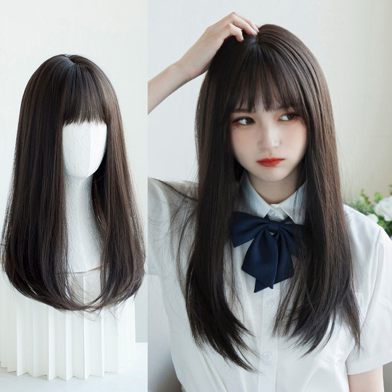 Wig Penuh Wanita Rambut Panjang Dapat Diikat Wig Rambut Pendek Rambut Realistis cos Poni Udara Unive