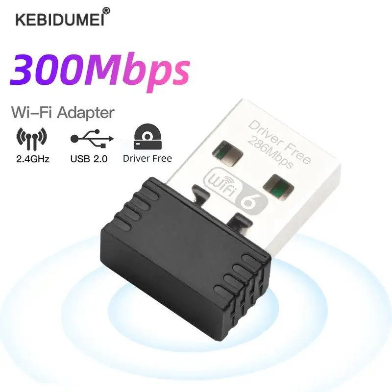 Adaptor WiFi B 300Mbps 2.4Ghz Penerima Eksternal Nirkabel Drive Gratis Dongle WiFi Jaringan Ethernet