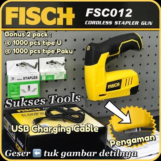 

NEW Mesin Staples Paku Tembak Baterai 4 V Fisch Cordless Gun Tacker 2 in 1