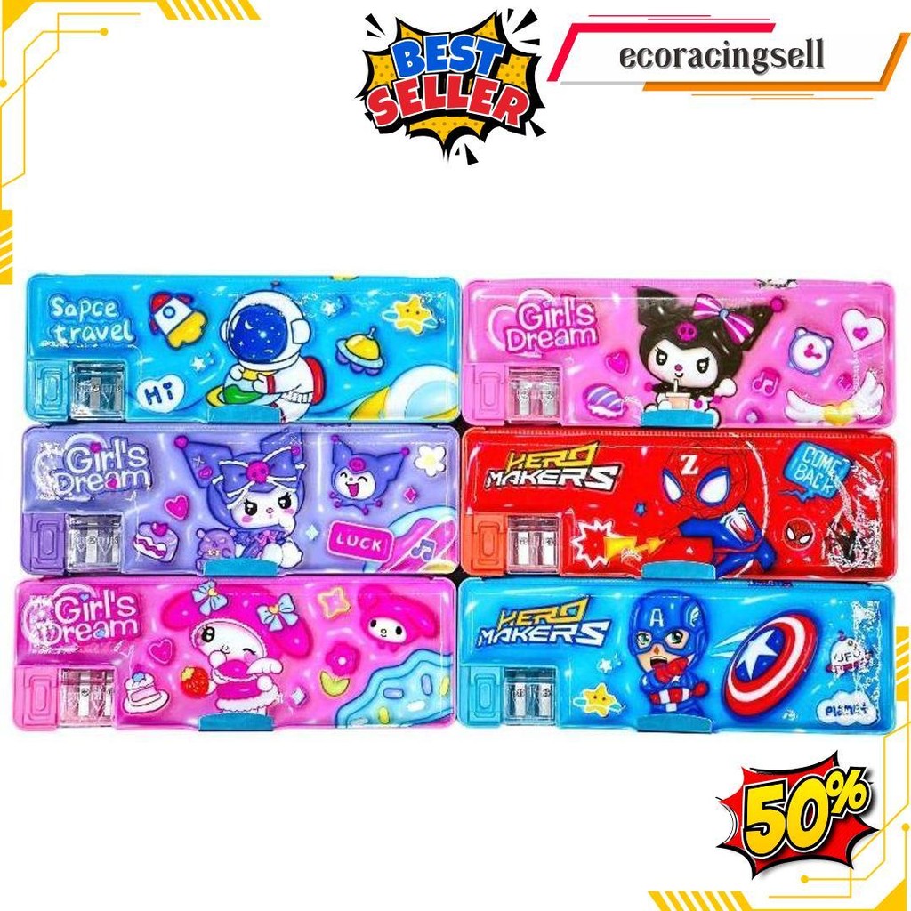 

Kotak Tempat Pensil Magnet Rautan Aveger Spiderman Kuromi My Melody Astronot Bagus Terlaris