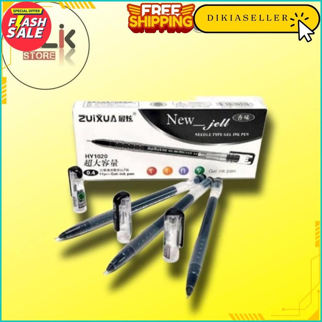 

(Pack / 12Pcs) Ballpoint Zuixua Gel Pen 0.4 Hitam / Bolpen Pulpen Pena Zui Xua Gratis Ongkir