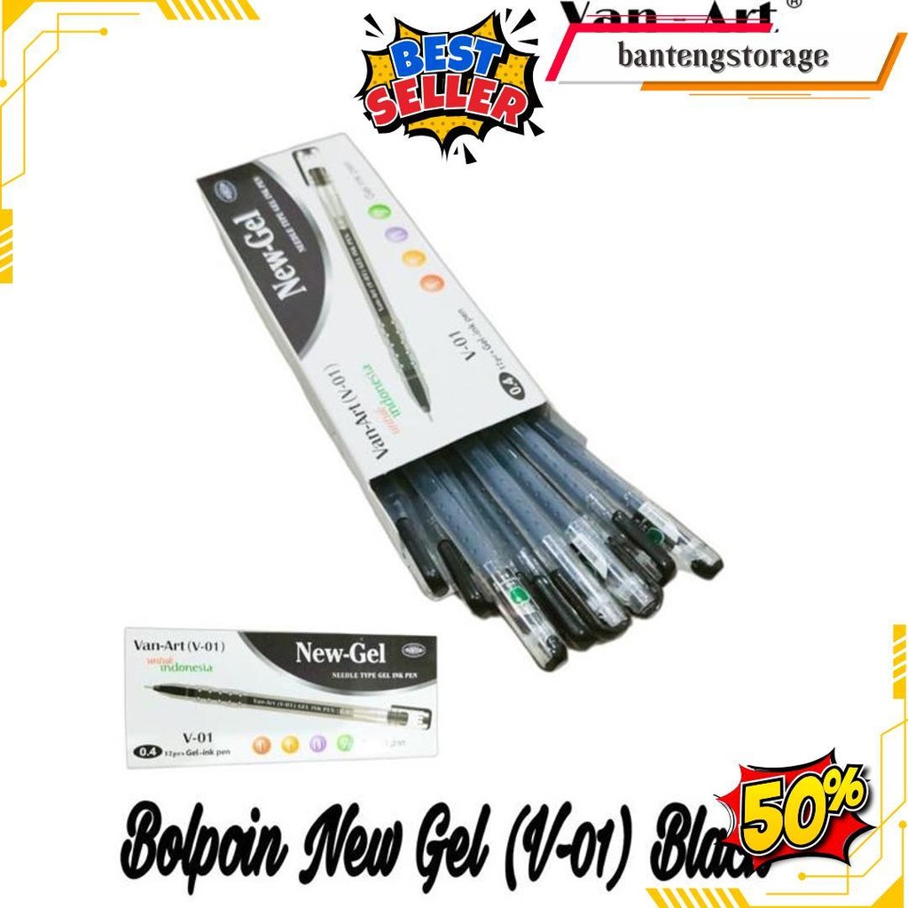 

(1 Pack) Bolpoin New Gel Van-Art V-01 Hitam (1Pack 12Pc), Gel Pen Newjell Zuixua Pulpen Apel Termurah Banget