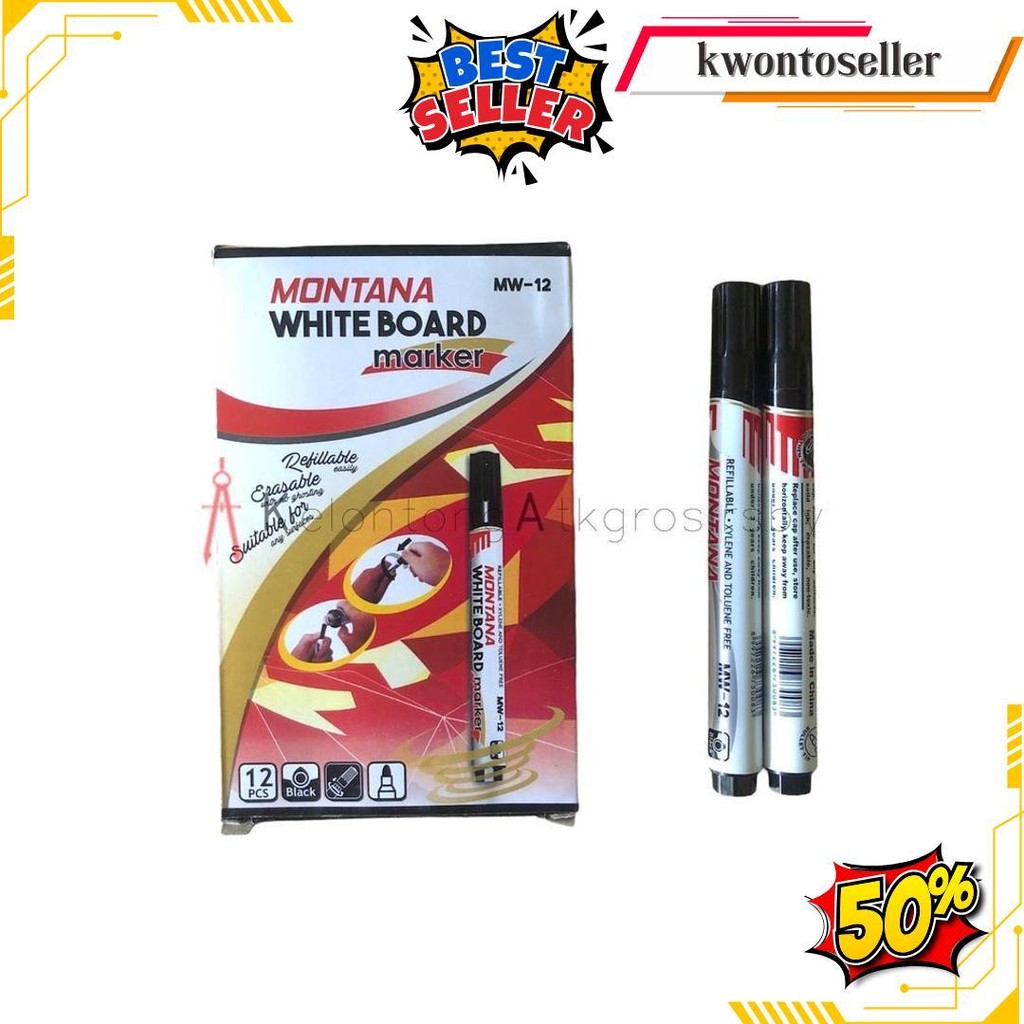 

Spidol / Sepidol Whiteboard White Board (12Pcs) Hitam Montana Mw-12 Lusinan Original Produk