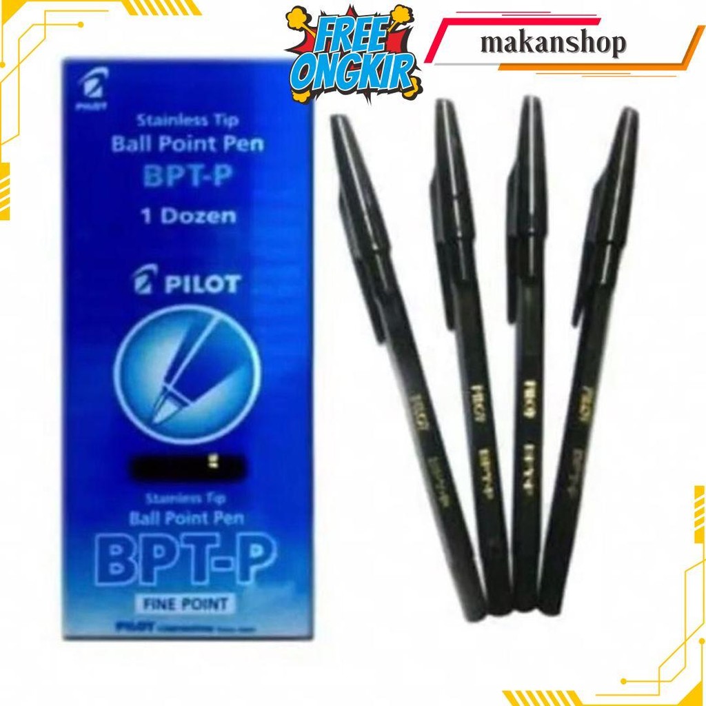 

[Harga Grosir] 12 Pcs Bolpoint Pilot Bpt-P Black Fine Point Stainlees Tip Gratis Ongkir