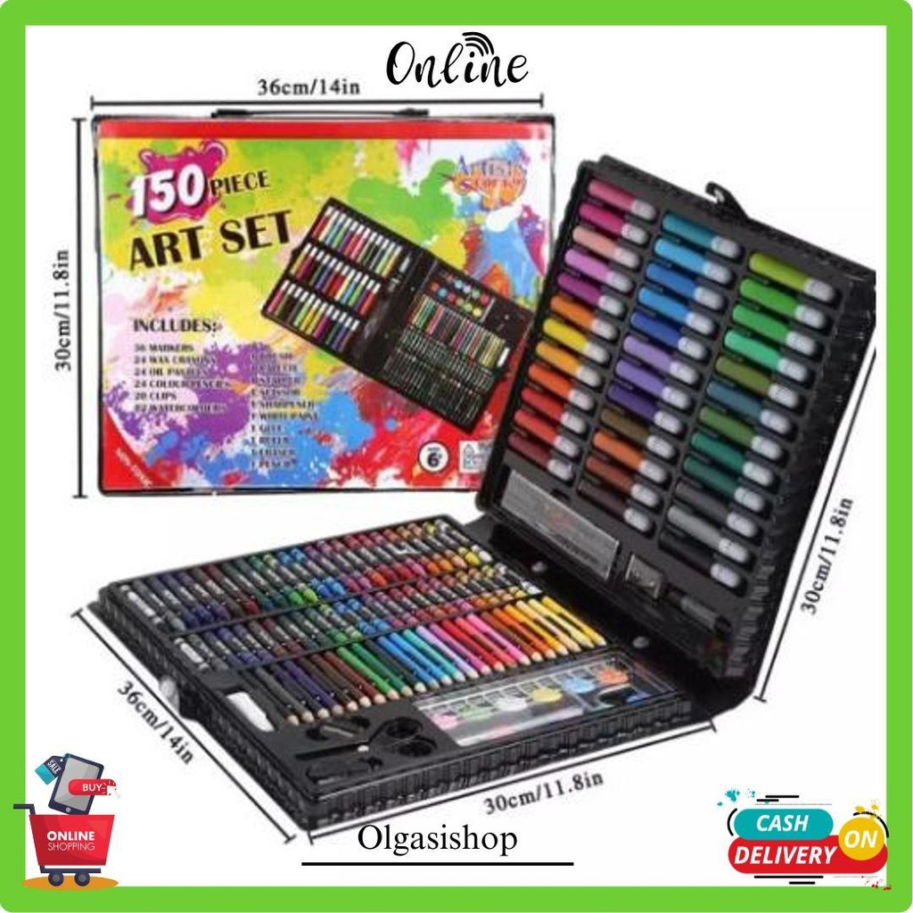 

150 Pcs Crayon Alat Lukis Anak Pensil Warna Cat Air Perlengkapan Menggambar Melukis Mewarnai Set Art Full Set Pc Krayon 150Pcs 150Pc Pastel Pena Cat Air Kuas Terlaris