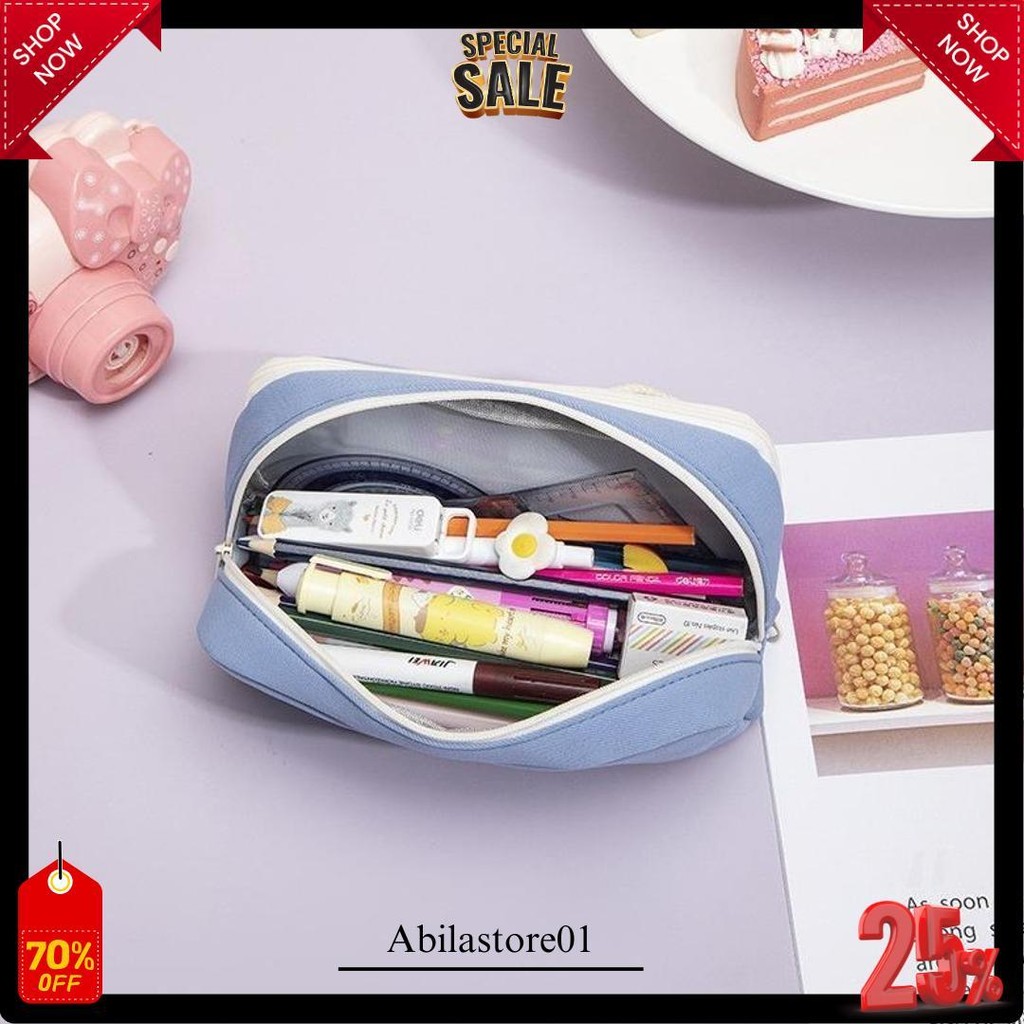 

Hc Tempat Pensil Model Pita Silang Kotak Pensil Tali Rami Ritsleting Ganda Bahan Kanvas Pouch Tempat Alat Tulis Perlengkapan Sekolah Kantor Dua Sisi Resleting Gratis Ongkir