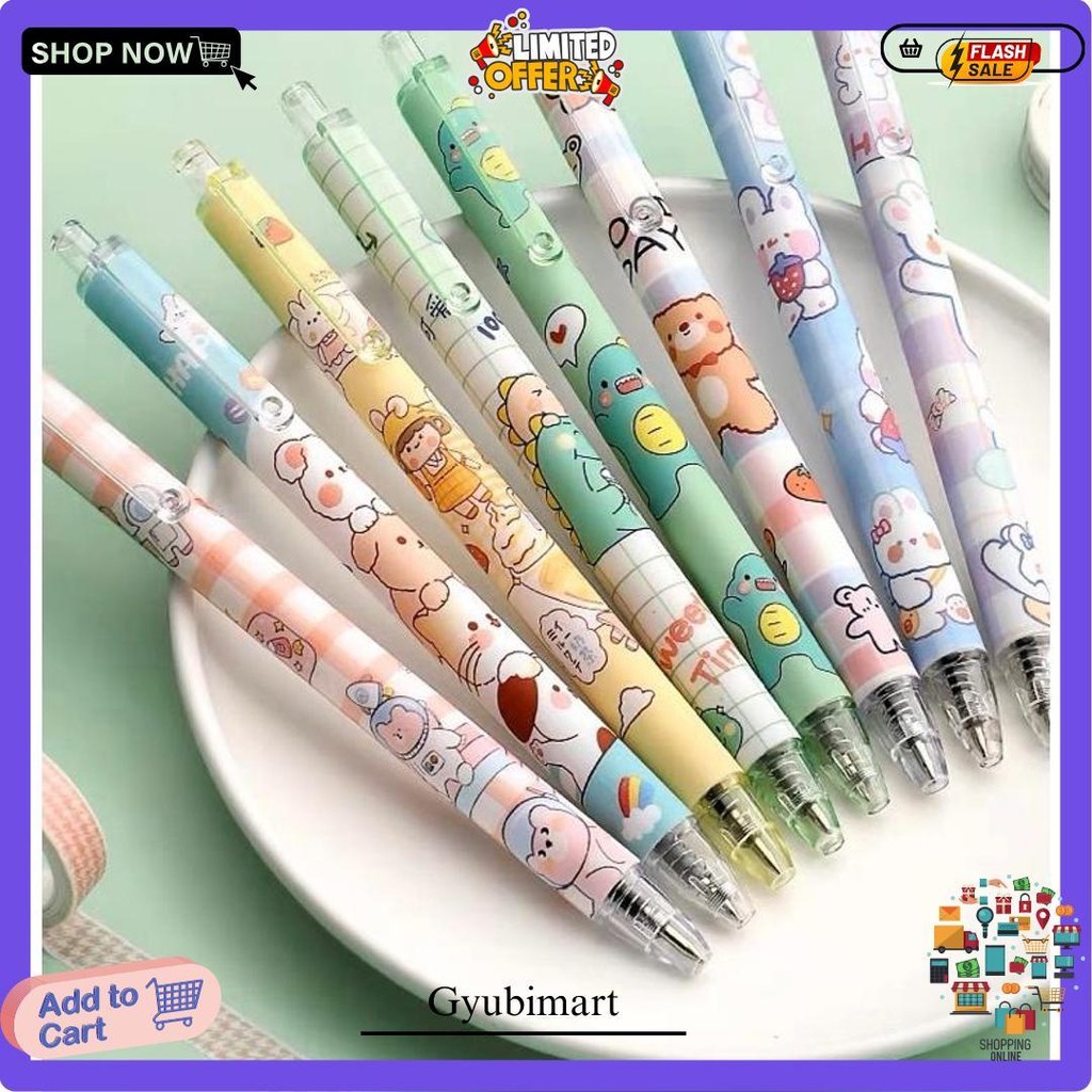 

[Cola] Pulpen Gel Mekanik Lucu Karakter / Set Pulpen Gel 6Pcs / Bollpoint Mekanik Lucu / Pulpen Gel Hitam Siap Kirim