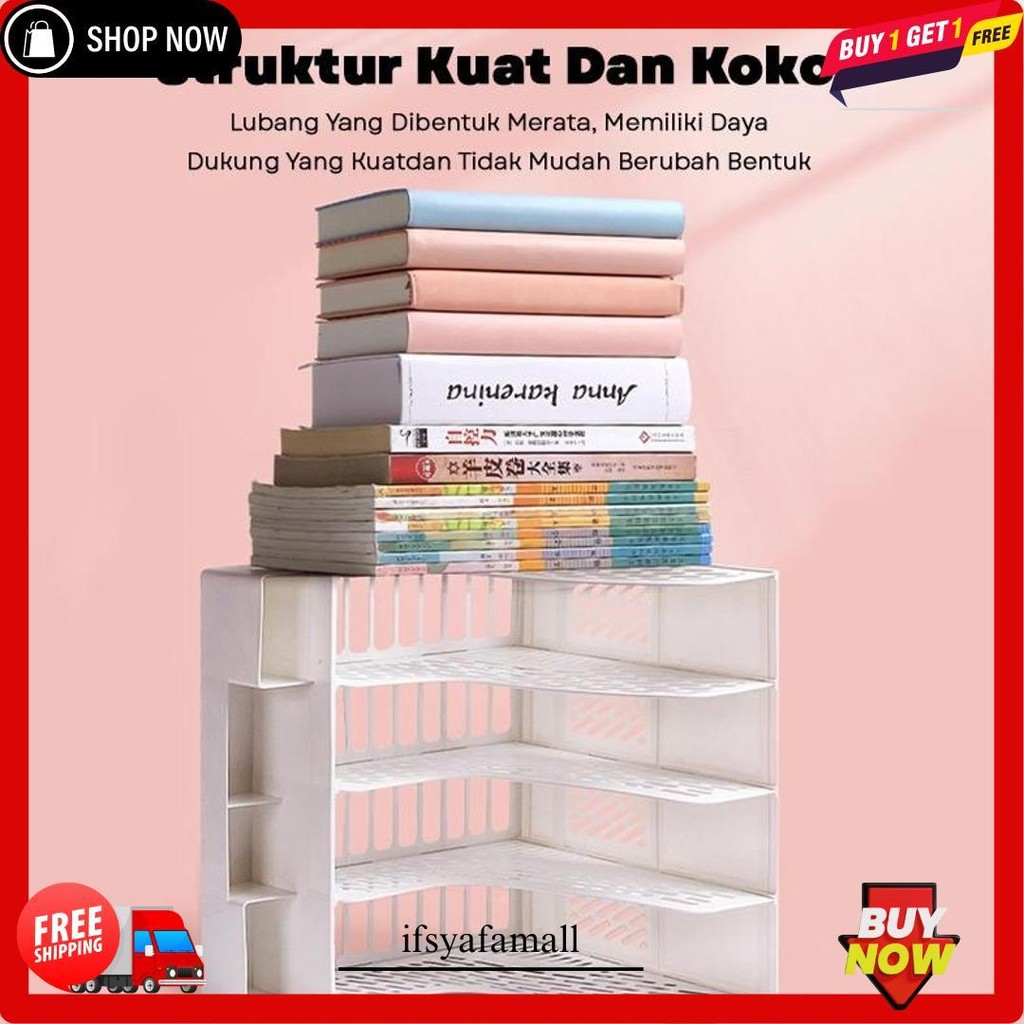 

[Ready] Aimilo Rak Buku Minimalis Aesthetic Tempat Buku Desktop Organizer File Serbaguna Box File Rak Buku Sekat Bisa Cod