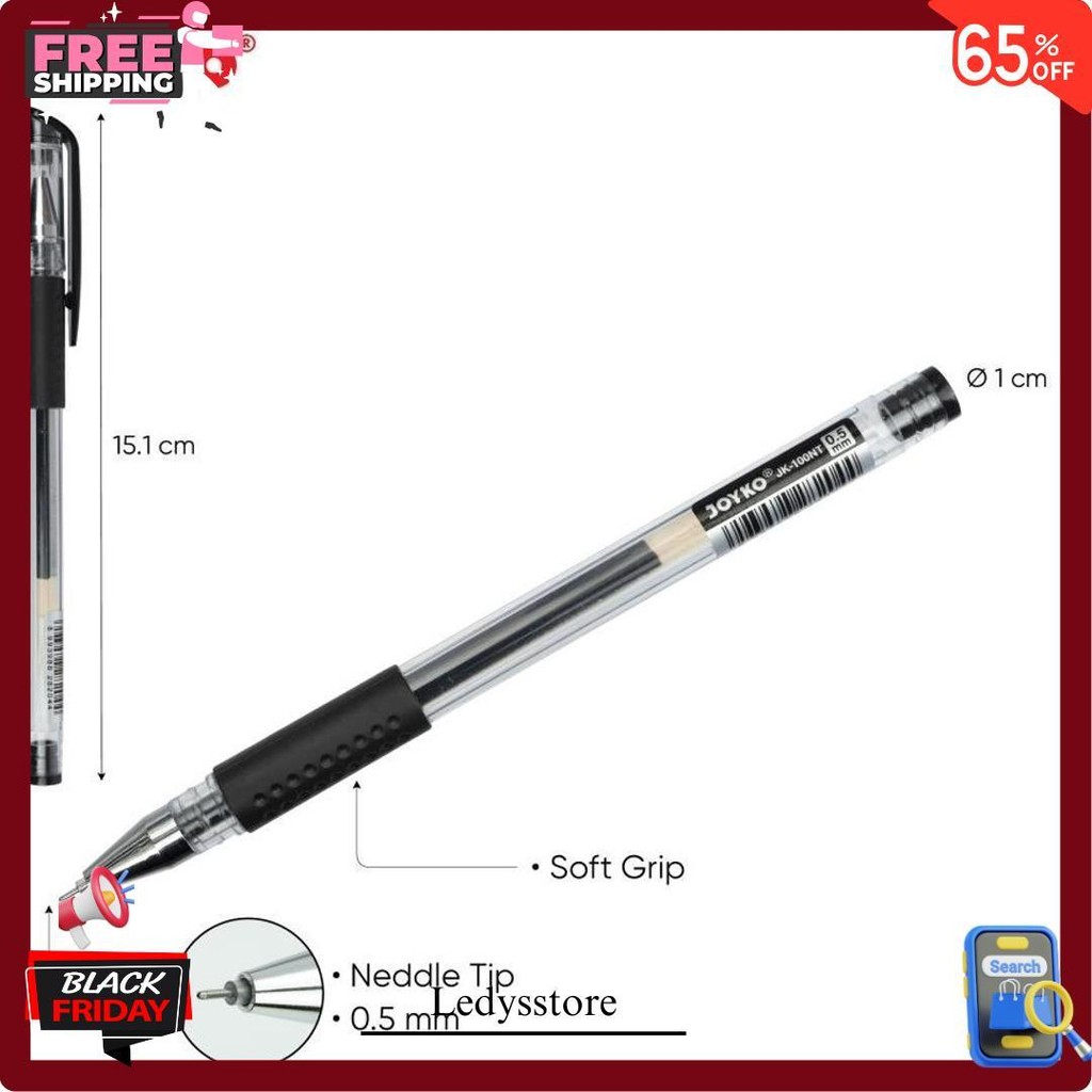 

(12Pc) Gel Pen Pulpen Pena Joyko Jk-100 Black 0.5 Mm/Pen Joyko Gratis Ongkir
