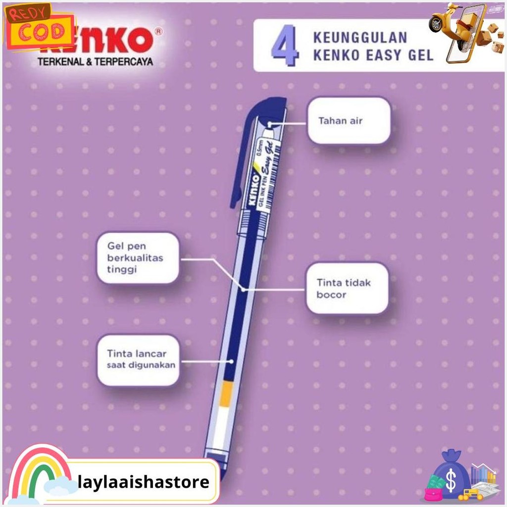 

[12 Pcs] Pen Kenko Easy Gel 0.5Mm Tidak Bocor Gratis Ongkir
