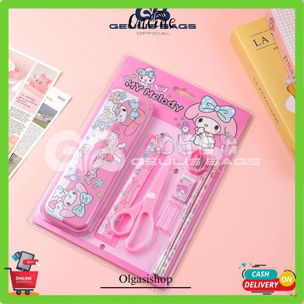 

Geulis Bags Studen Set Alat Tulis Sekolah Karakter Kuromi Cinamonrol My Melody 7 In 1 Siap Kirim