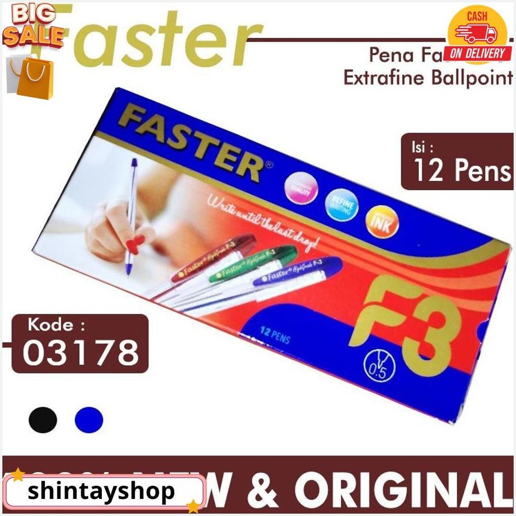 

Pena / Pulpen / Ballpoint / Bolpen Faster F3 0.5Mm Cod