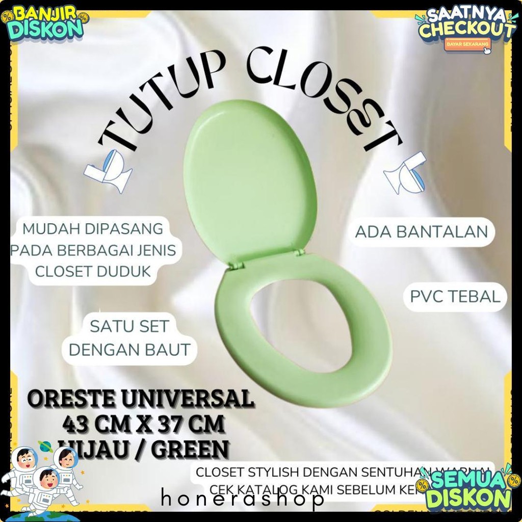 1 Set Tutup Kloset Oreste Duduk Universal / Warna Putih Biru Hijau Pink Maroon / Pvc Tebal / Toto Te