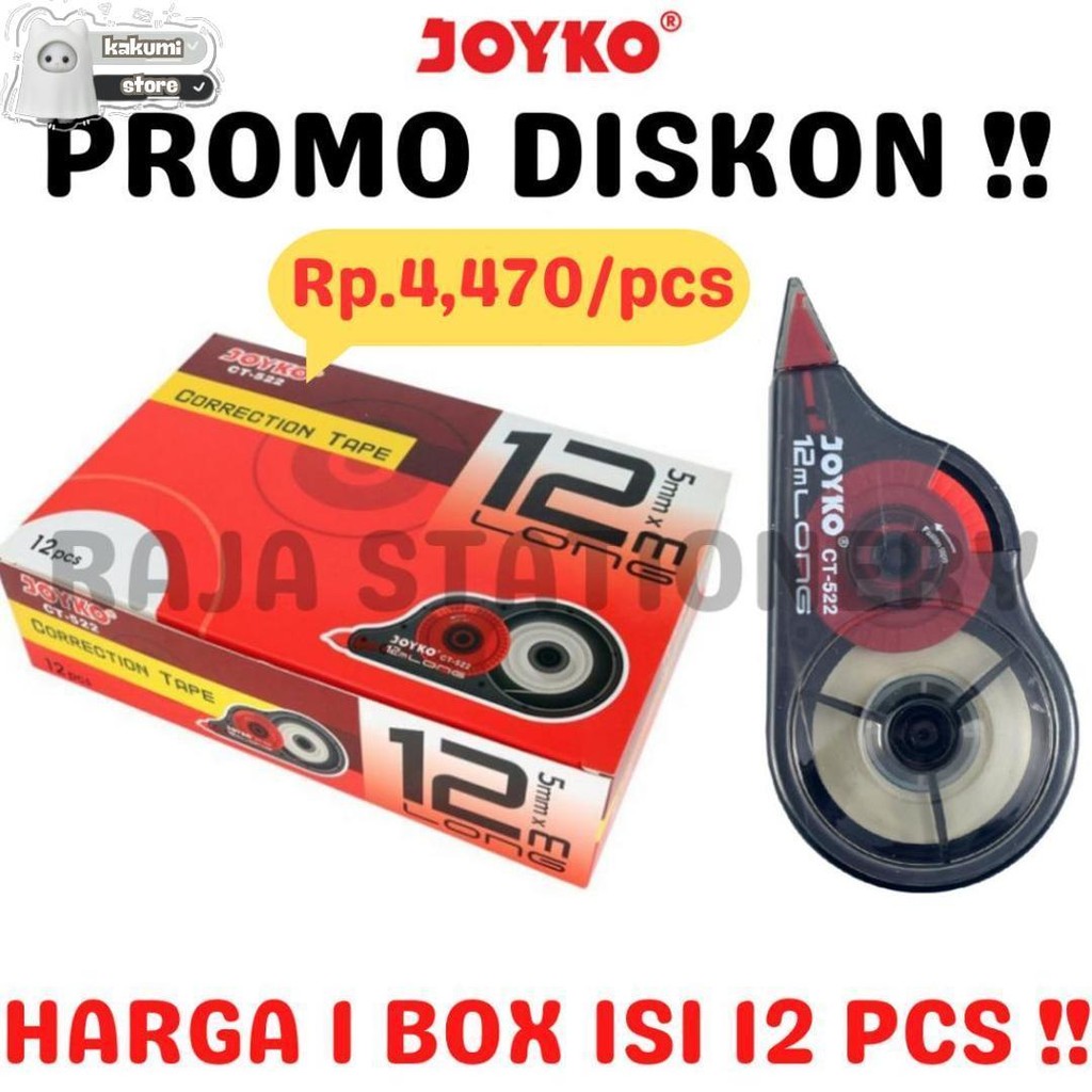

Joyko Correction Tape 12M Ct522 Tipex Kertas Joyko Tipx Tip X Ct-522 1 Box [12Pcs] Kilat