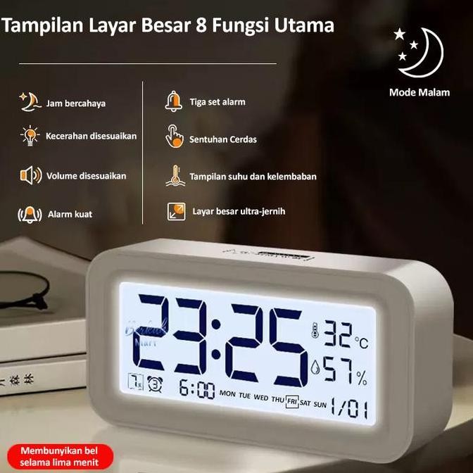 

Smart Digital Clock Jam Alarm Weker Dengan Lampu LED Backlight Menunjukkan Waktu Tanggal Hari Suhu Kelembapan Set Tiga Alarm Layar Besar Jam Meja Pintar Kontrol Sentuh Versi Bahasa Inggris Bisa Snooze Baterai LFS