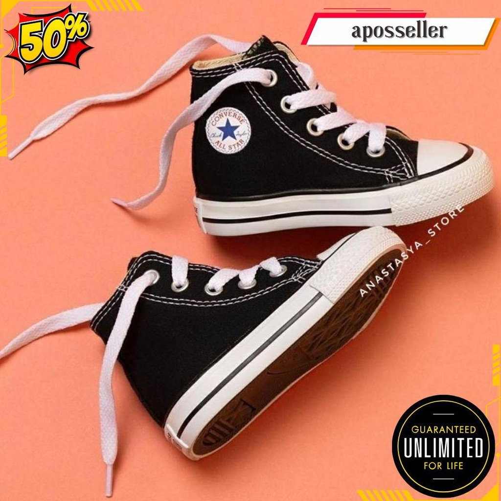 Terbaru Sepatu Sekolah Anak Sd Converse Alstar Hitam Garis Putih Ukuran 31-35 Termurah Banget
