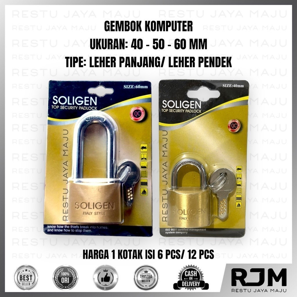 [1 kotak] SOLIGEN Gembok Komputer Leher Panjang Pendek 40 50 60 mm  Kunci Pintu Pagar Rumah