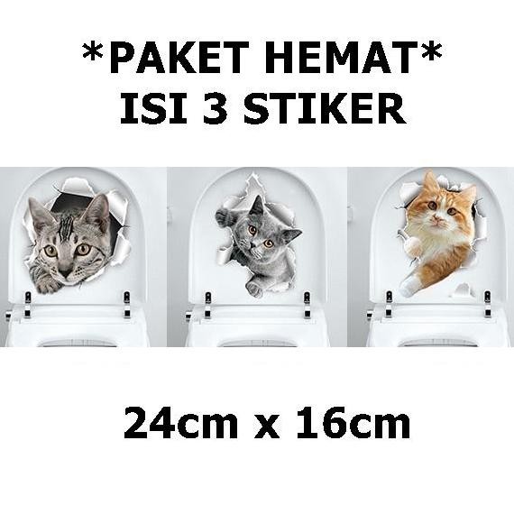 PAKET 3 STIKER KUCING LUCU 3D STICKER HEWAN HIASAN DINDING DAN MOBIL GAMBAR SEPERTI NYATA ASLI