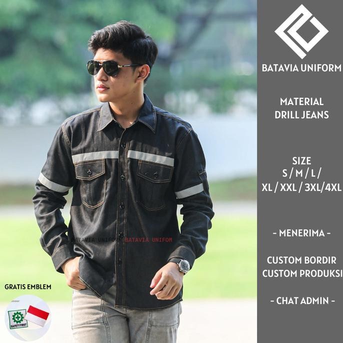 Baju Kemeja Wearpack Jeans Safety K3 Lengan Panjang HITAM