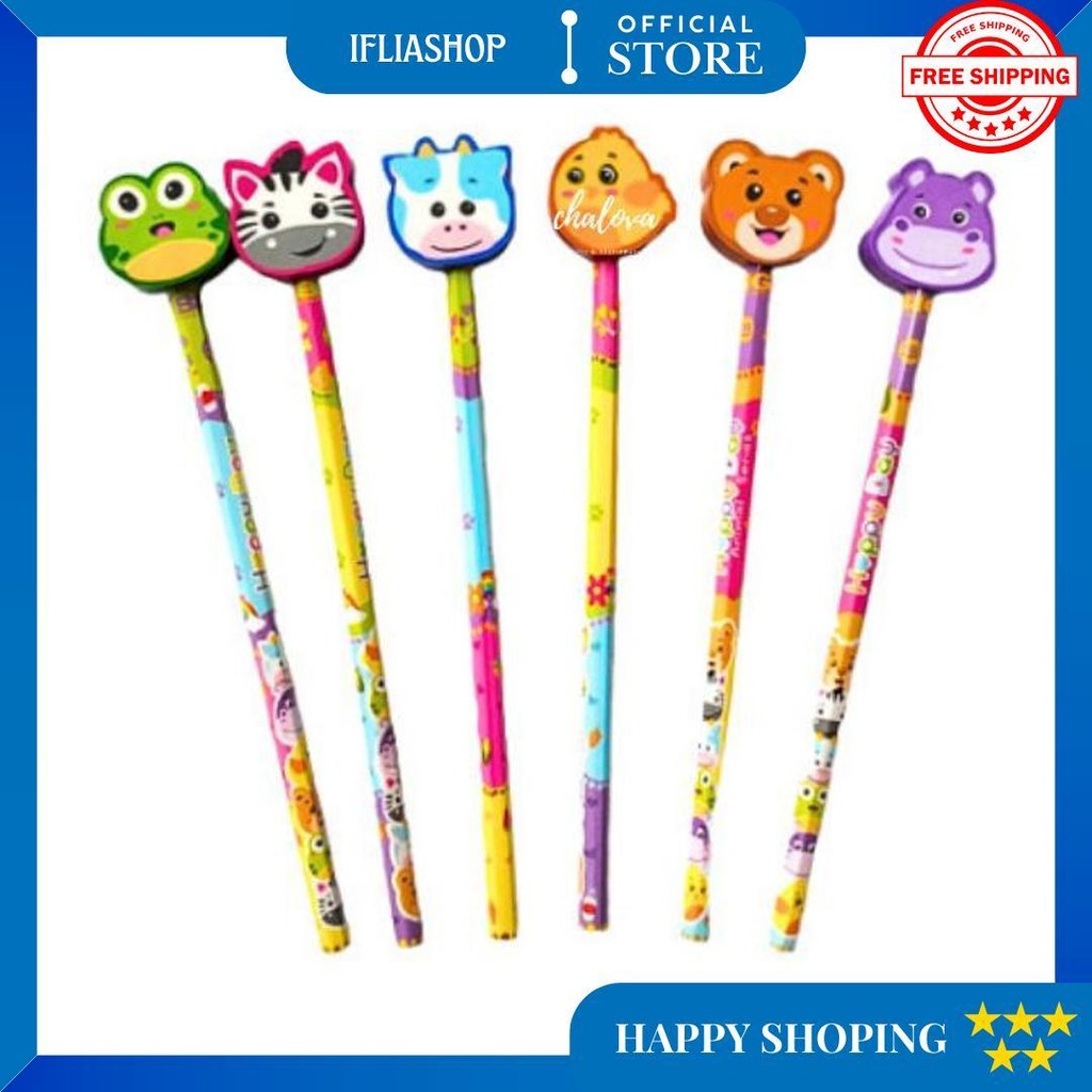 

[Pak] Pensil 2B+Stip Big / Pensil Big Karakter Lucu Dan Penghapus / Pensil Big 888 Isi 24 Pcs D Gratis Ongkir