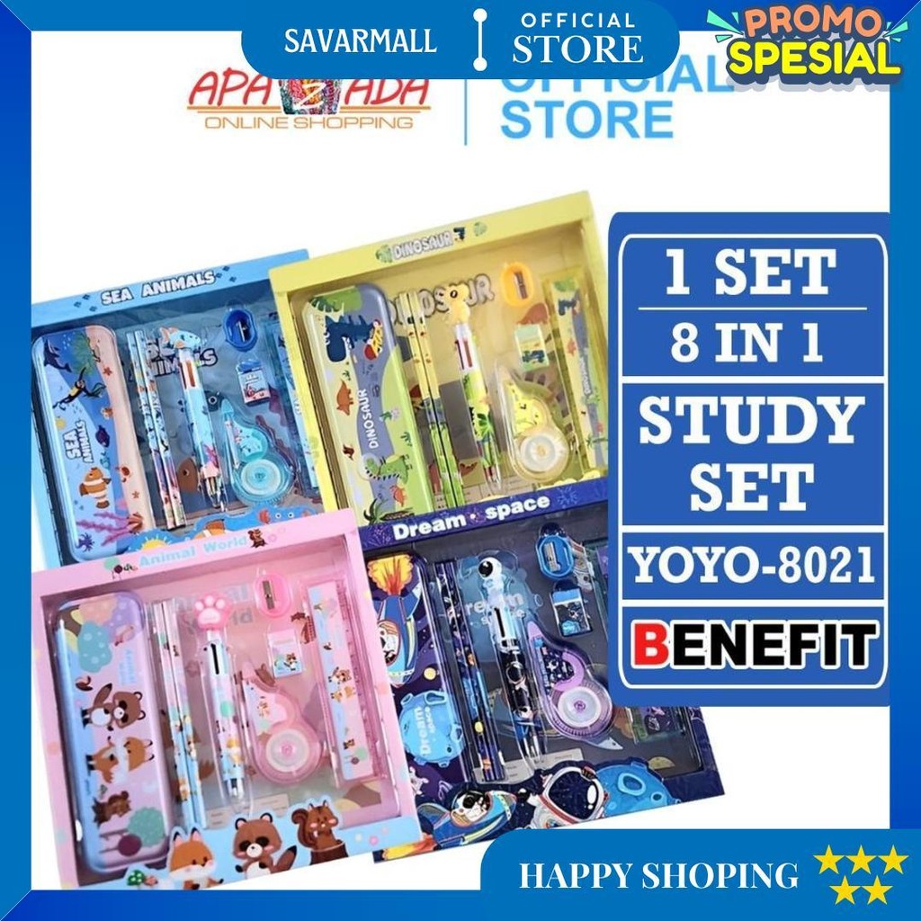 

Apazada - Stationery Set Isi 8 / Study Set Yoyo-8021 / Set Perlengkapan Alat Tulis 8 In 1 D Sale