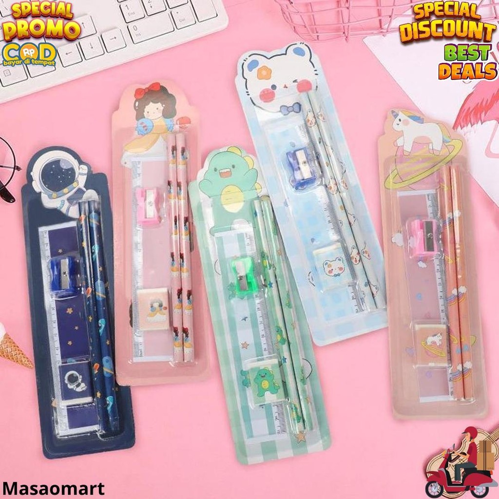 

Alat Tulis Set Mini Stationary Set Pensil 5 In 1 Motif Karakter D Cod