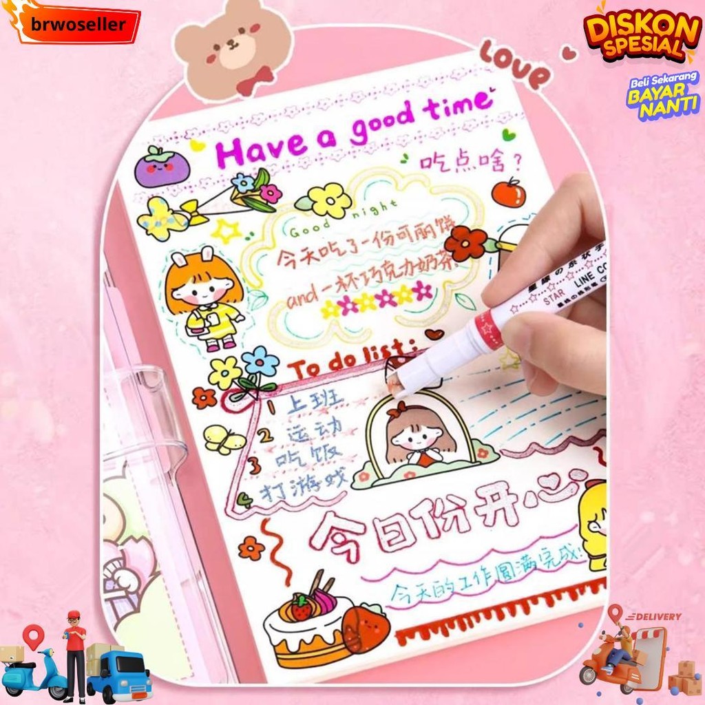 

1Pack 6 Pcs Kreatif Spidol Renda Tulisan Tangan Penyorot Bunga Gelombang Diy Line Marker Warna Stabilo D Termurah