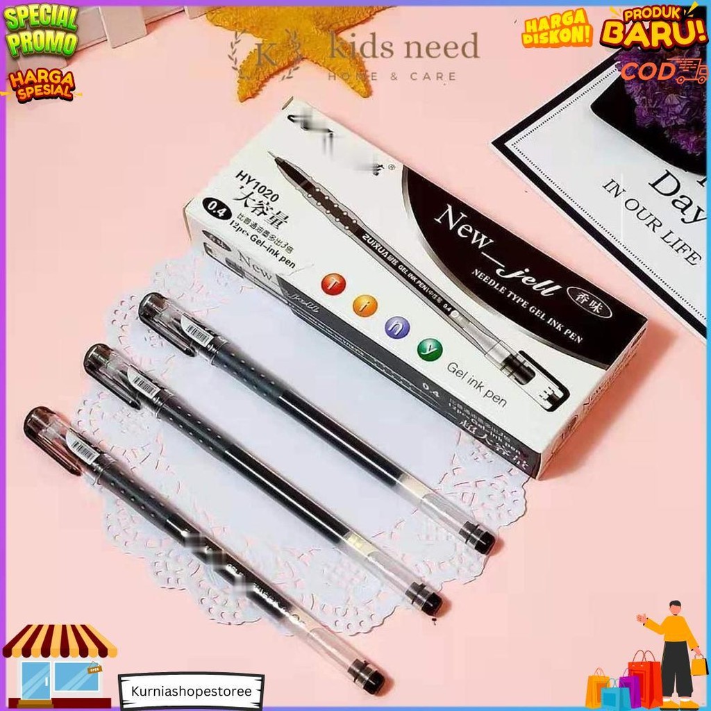 

12Pcs Pulpen Gel Haris / Pen New Jell Hitam / Ballpont New Gel Mata Jarum Tip 0.4Mm D Termurah