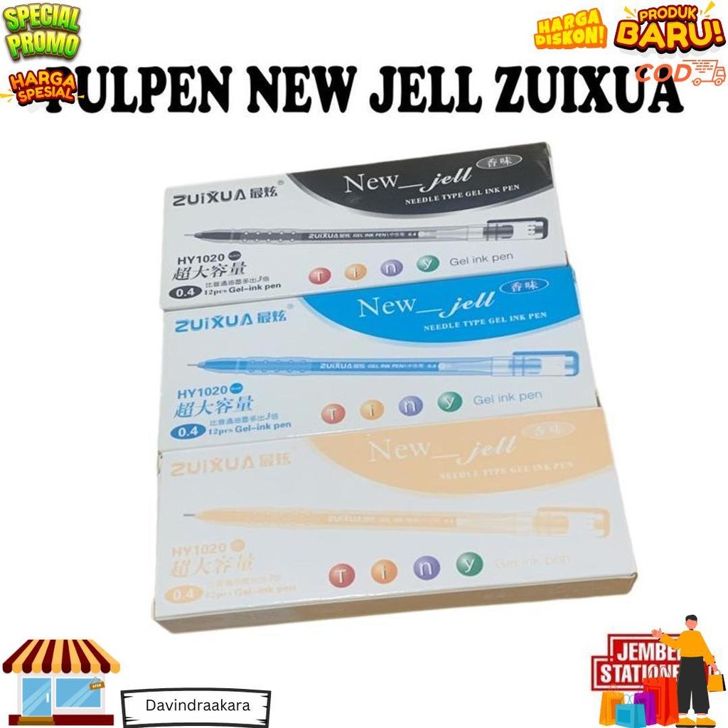 

(12Pcs) Bolpen New Jell Hitam Biru Merah / Gel Ink Pen Zuixua Apple D Promo 4.4