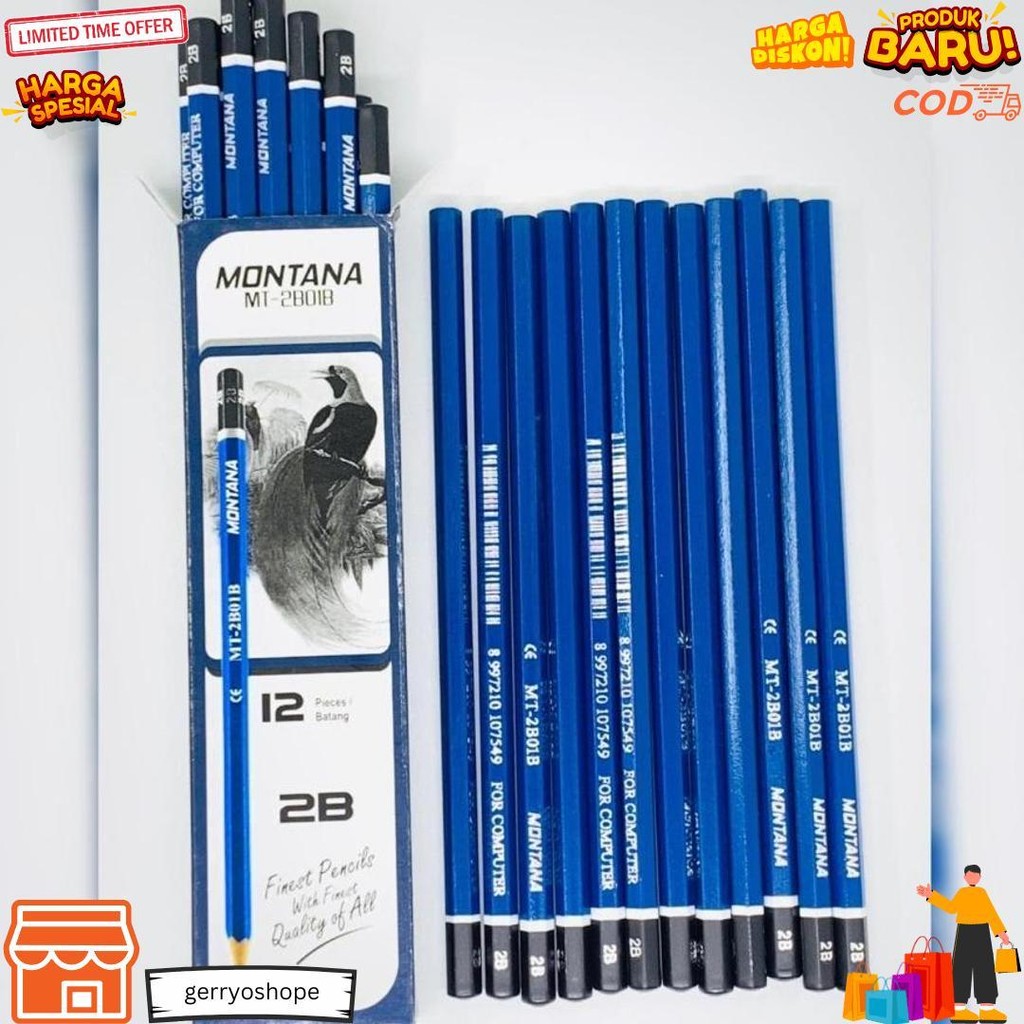 

12 Pcs / 1 Lusin Pensil Montana Pensil 2B Computer Pensil Ujian D Gratis Ongkir
