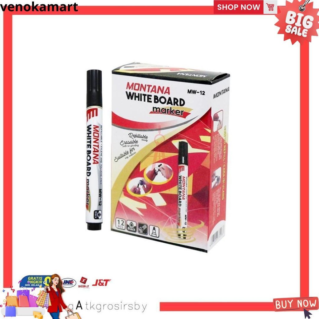 

Spidol / Sepidol Whiteboard White Board (12Pcs) Hitam Montana Mw-12 Lusinan D Termurah