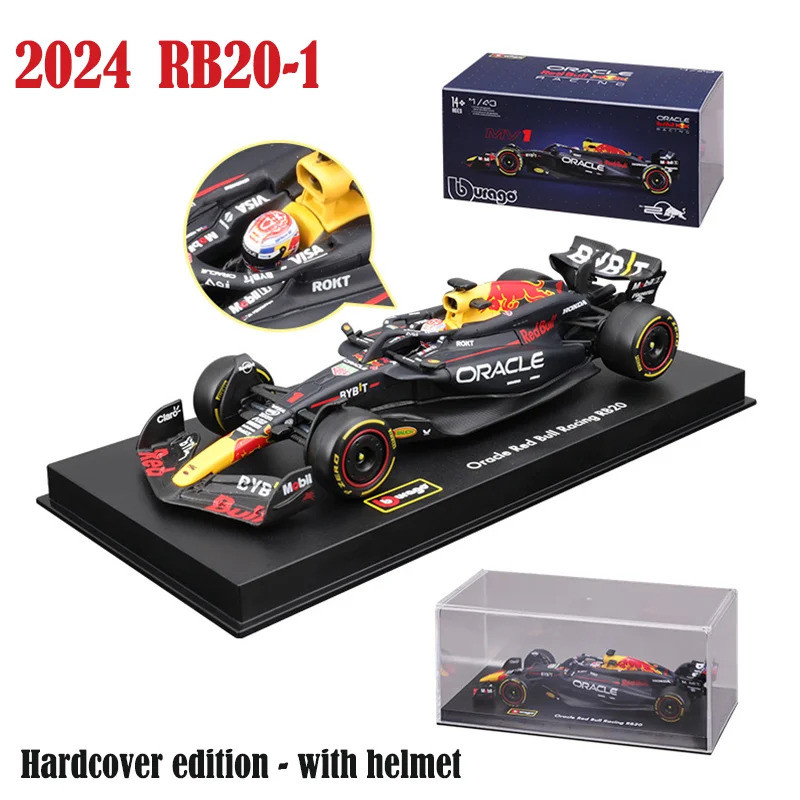 2024 Hardcover dengan versi helm Bburago 143 F1 Red Bull Racing TAG Heuer RB20 2024 1 Verstappen 11