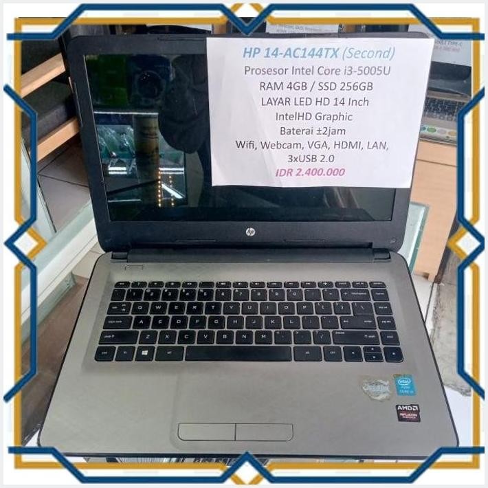 [SLS] SECOND LAPTOP HP 14 AC144TX INTEL CORE I3 5005U RAM 4GB SSD 256GB 14INCH