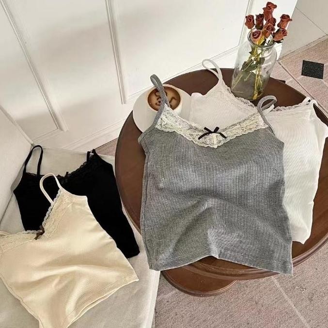 Murah Tank Top Wanita Busa Bra Dalaman Renda Pita Korean Style