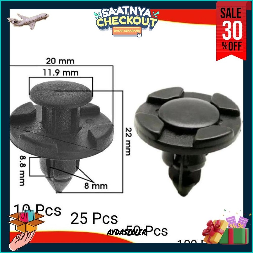 100 Pcs Kancing Klip Cengkeh 8Mm Bemper Mobil Baut Paku Rivet Bumper Fender Liner Avanza Xenia Sigra