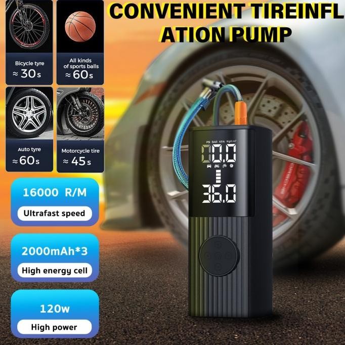 Pompa Ban Electric P008 - Chip Terbaru Inflasi Cepat, 10000Mah Dengan Port Pengisian Usb, Lampu Led 