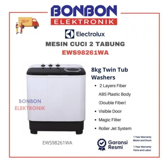 Murah Electrolux Mesin Cuci 2 Tabung 8KG EWS98261WA / EWS 98261 WA / 98261WA Non COD